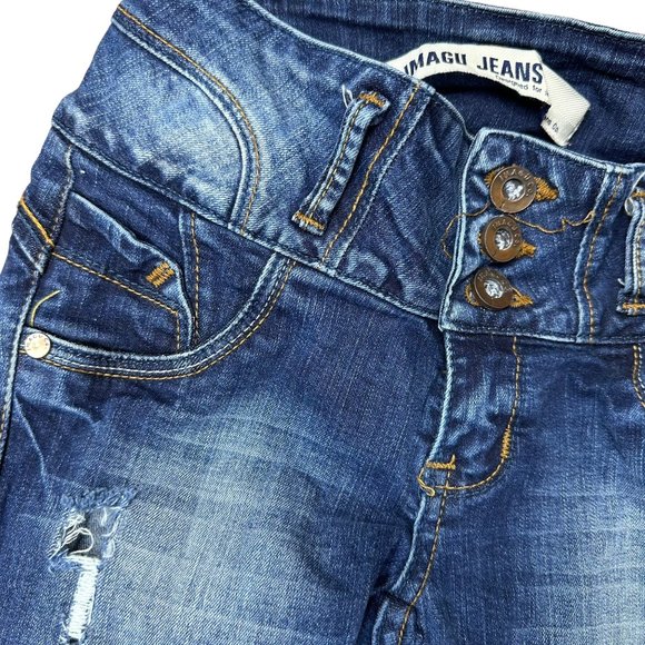 Womens Skinny Ripped Jeans Size 30 Blue Mid Rise Stretch Ankle Buttons - Picture 8 of 16